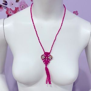 Handmade Macrame Pink Owl Crochet Beads Necklace with Tassel Cool Gift !